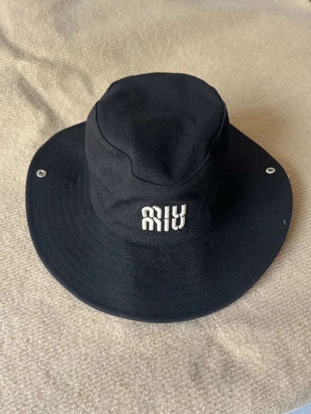 Miu Miu Black Wide‑Brim Bucket Sun Hat